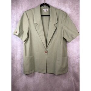 VTG 90 Joanna Plus Blazer 18W Sage Green Short Sleeve Single Button Textured USA